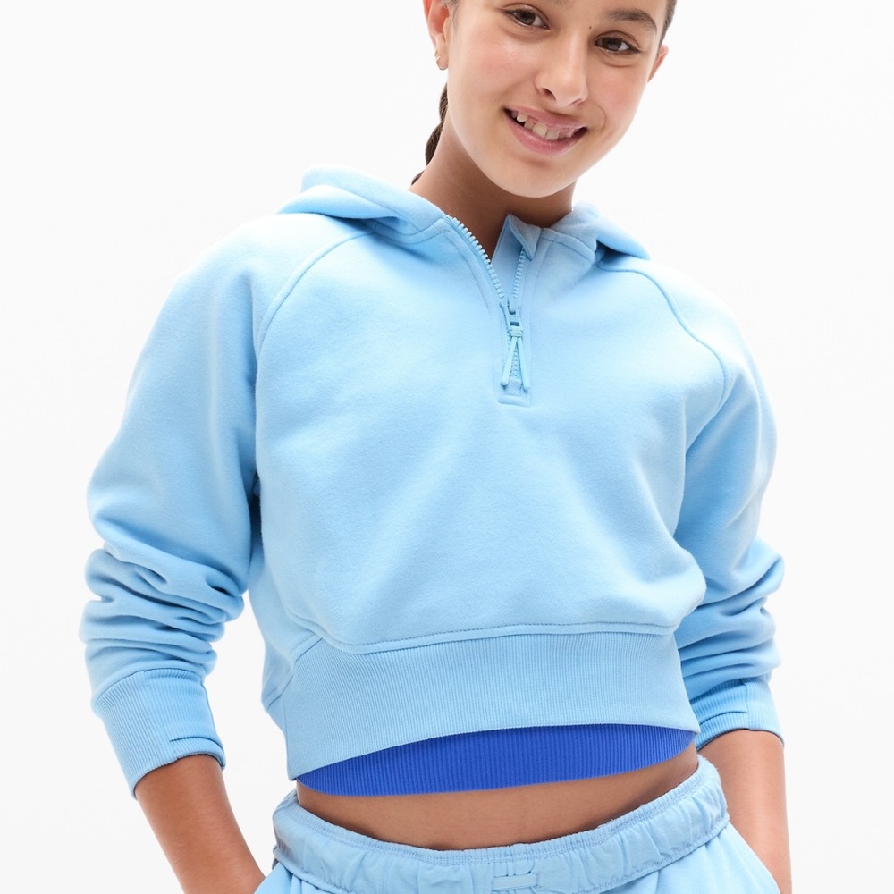 Athleta Girl All Day Half Zip Blue Mist Hoodie